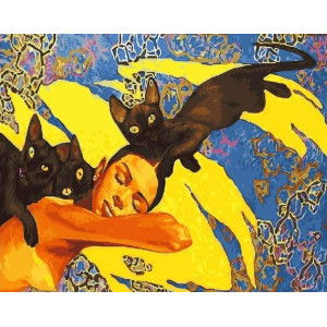 Картина по номерам "Девушка с кошками"