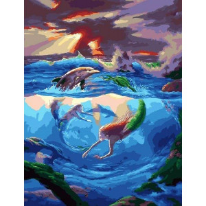 Картина по номерам "Русалки и дельфины"