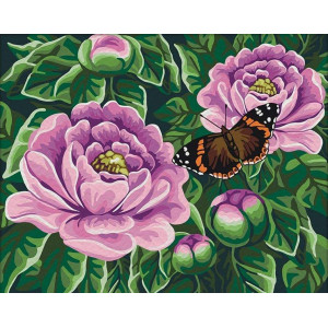 Картина по номерам "Бабочка на пионах"