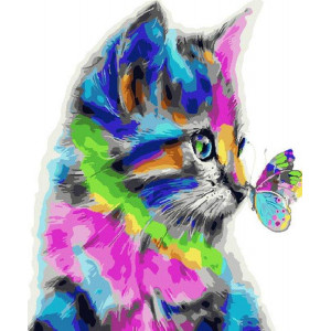 Картина по номерам "Цветная бабочка и котенок"