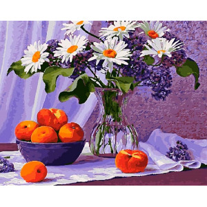 Картина по номерам "Натюрморт з персиками та ромашкою"
