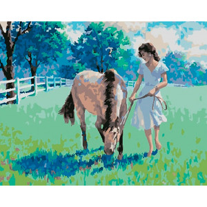 Картина по номерам "Прогулка с лошадью"