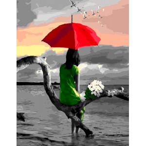 Картина по номерам "Девушка под зонтом на пляже"