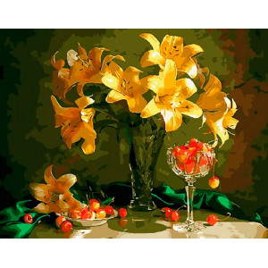 Картина по номерам "Желтые лилии и черешни"