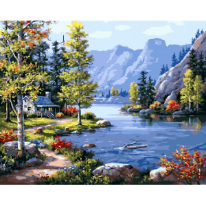 Картина по номерам "Будиночок біля озера"