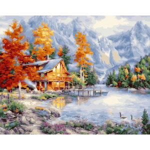 Картина по номерам "Осенний домик в горах"