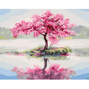Картина по номерам "Цветущее дерево посреди озера"