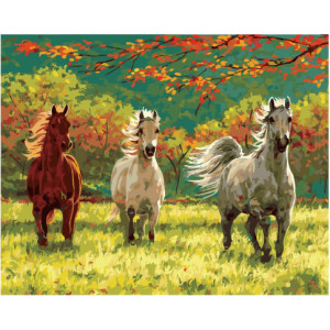 Картина по номерам "Тройка лошадей на солнечной поляне"