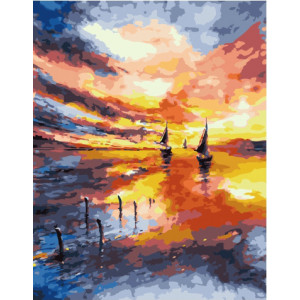 Картина по номерам "Вітрильники на заході сонця"
