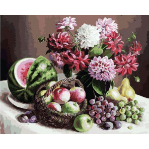 Картина по номерам "Георгины и фрукты"