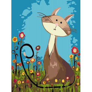 Картина по номерам "Котик на лужайке"