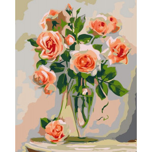 Картина по номерам "Розы в стеклянной вазе"