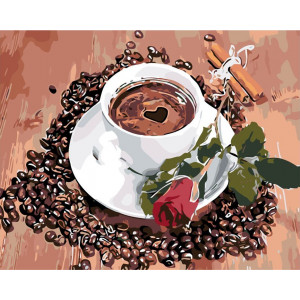 Картина по номерам "Кофе с розой"