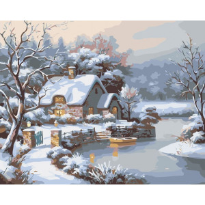 Картина по номерам "Домик в зимнем лесу"