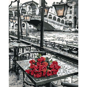 Картина по номерам "Троянди на столику біля кафе"