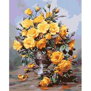 Картина по номерам "Жёлтые розы в вазе"