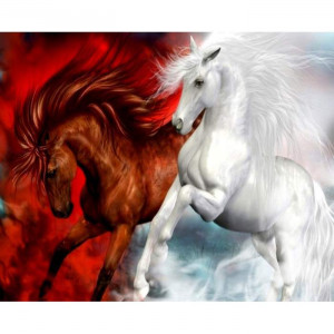 Картина по номерам "Червоний і білий коні"
