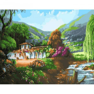 Картина по номерам "Дом на берегу реки"