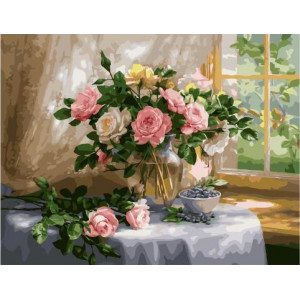 Картина по номерам "Букет троянд Букет троянд з лохиною"