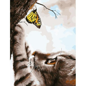 Картина по номерам "Котёнок и бабочка"