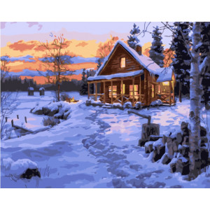 Картина по номерам "Уют зимнего домика в лесу"