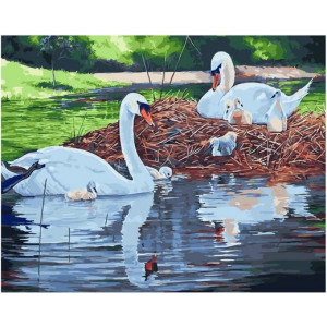 Картина по номерам "Семья лебедей"