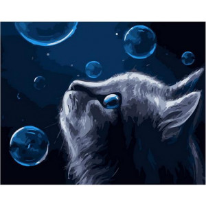 Картина по номерам "Кіт і дивовижні бульбашки"