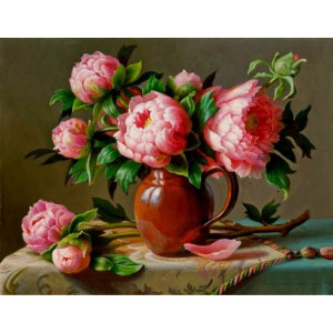 Картина по номерам "Розовые пионы в глиняной вазе"