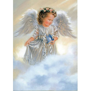 Картина по номерам "Ангелок с птичкой на облаке"