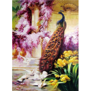 Картина по номерам "Павлин и голуби в саду"