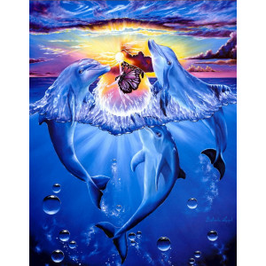 Картина по номерам "Дельфины и фея"