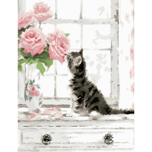 Картина по номерам "Котенок и розы"