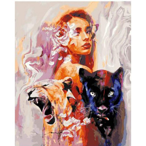 Картина по номерам "Девушка и дикие кошки"
