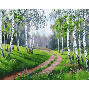 Картина по номерам "Дорога в березовом лесу"