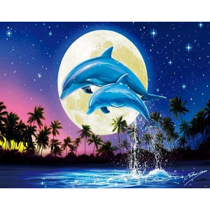 Картина по номерам "Дельфины под луной"