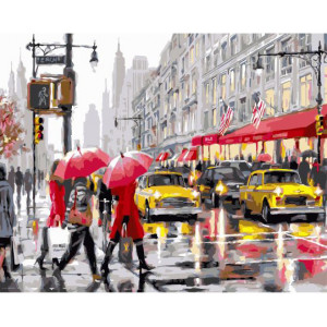 Картина по номерам "Желтые такси и красные зонтики"