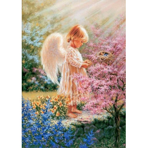 Картина по номерам "Ангелок у птичьего гнезда"