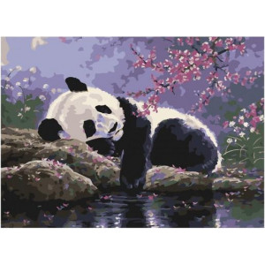 Картина по номерам "Отдых панды в саду под сакурой"
