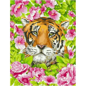 Картина по номерам "Тигр у квітах"