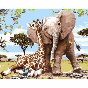 Картина по номерам "Дружба жирафа и слона"