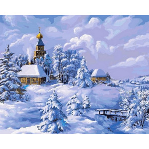 Картина по номерам "Зимний пейзаж в деревне"