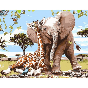 Картина по номерам "Слонёнок и жираф"