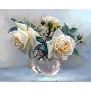 Картина по номерам "Три розы в стеклянной вазе"