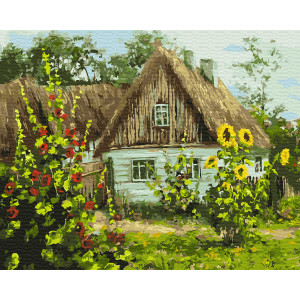 Картина по номерам "Дом и подсолнухи"