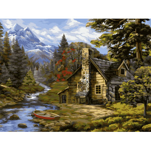 Картина по номерам "Будиночок біля річки"