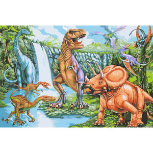 Картина по номерам "Динозавры у водопада"