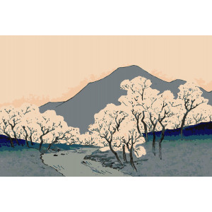 Картина по номерам "Гора Фудзи и цветущие вишневые деревья"