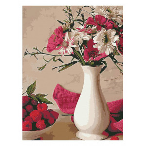 Картина по номерам "Малина и цветы в вазе"