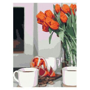 Картина по номерам "Тюльпаны и чашки"