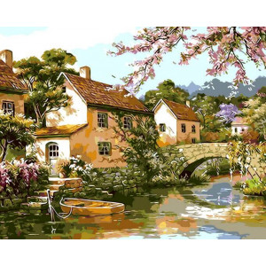 Картина по номерам "Двухэтажные домики у реки"